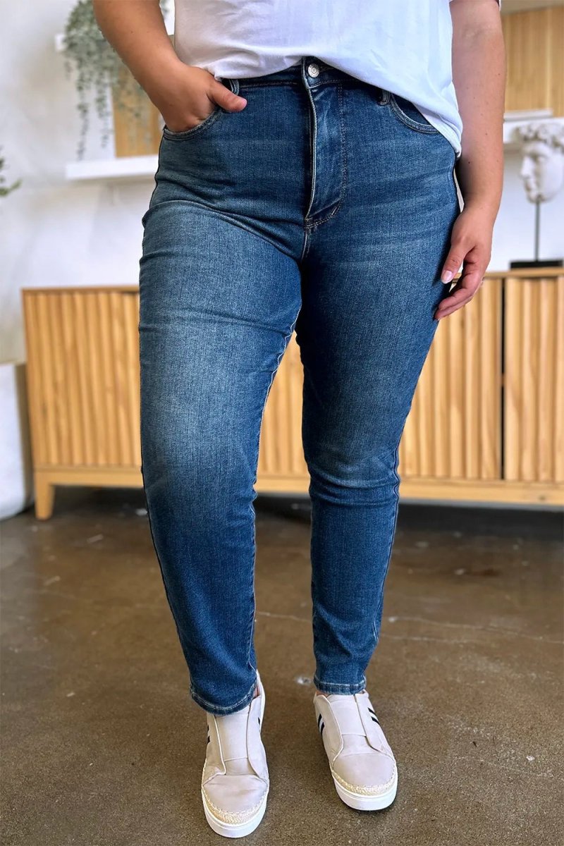 Judy Blue Tummy Control Slim Jeans - High Waist Dark Wash - AMVIM