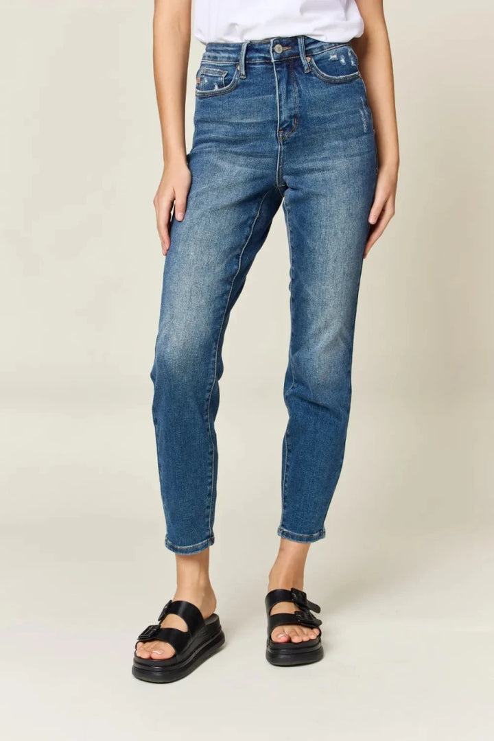 Judy Blue Tummy Control Slim Jeans - High Waist Dark Wash - AMVIM