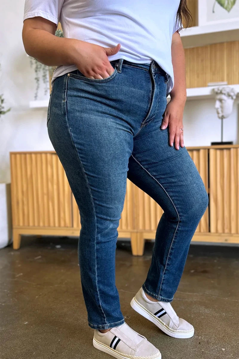 Judy Blue Tummy Control Slim Jeans - High Waist Dark Wash - AMVIM