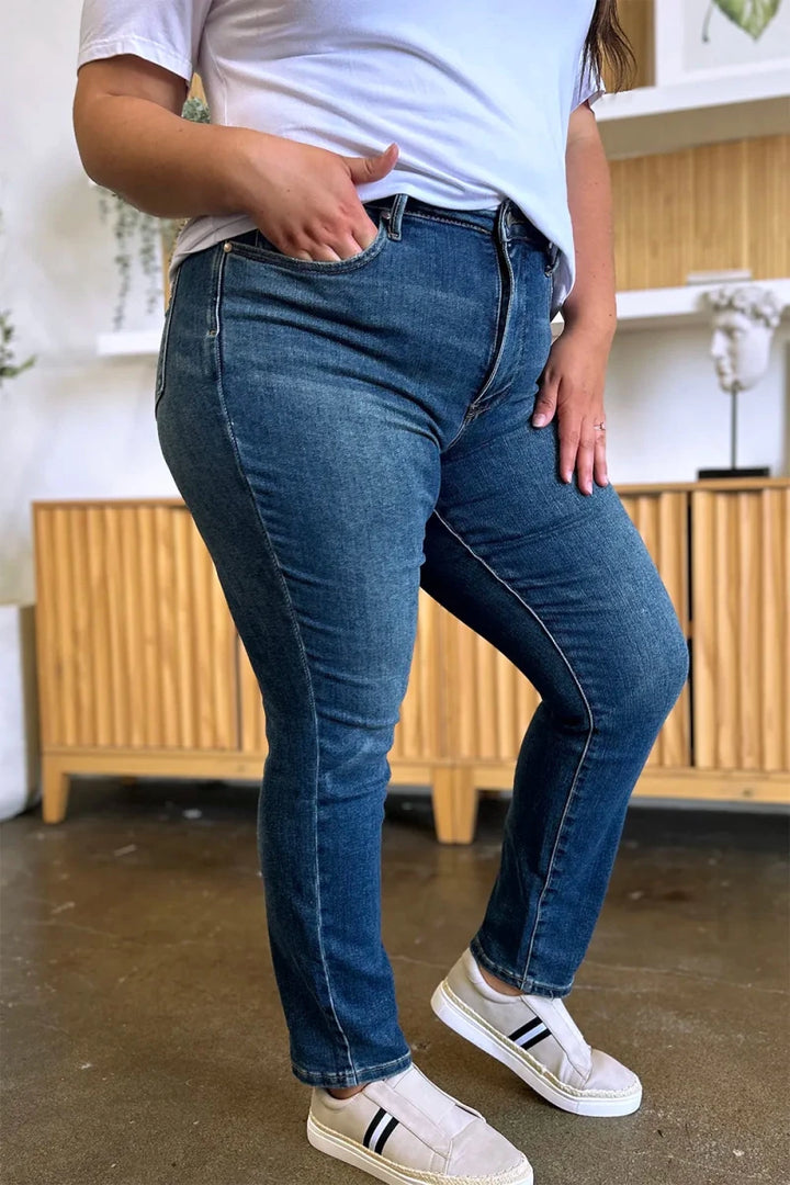 Judy Blue Tummy Control Slim Jeans - High Waist Dark Wash - AMVIM