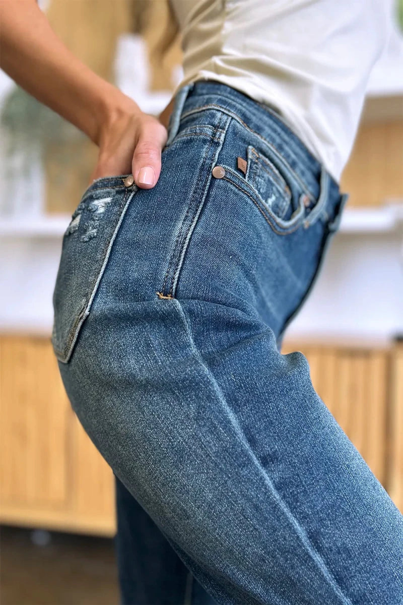 Judy Blue Tummy Control Slim Jeans - High Waist Dark Wash - AMVIM