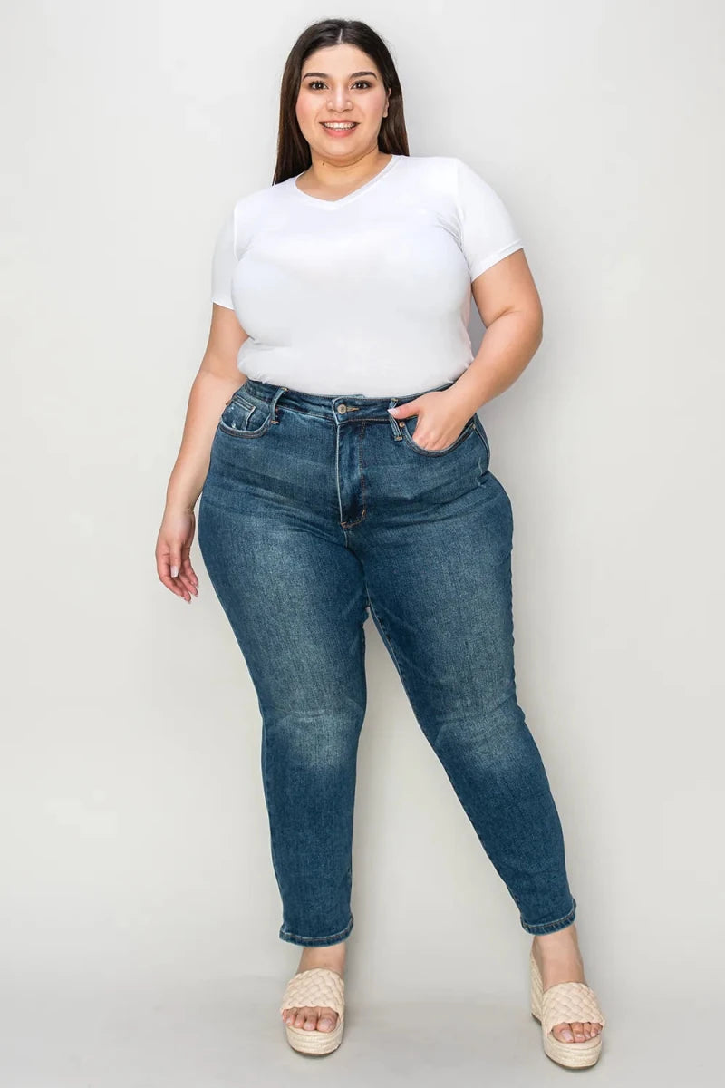 Judy Blue Tummy Control Slim Jeans - High Waist Dark Wash - AMVIM