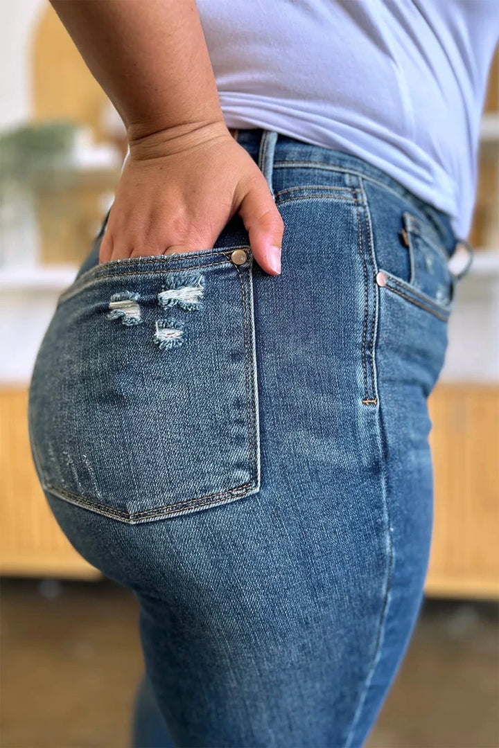 Judy Blue Tummy Control Slim Jeans - High Waist Dark Wash - AMVIM