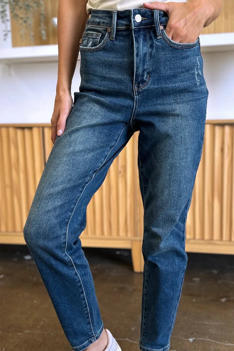 Judy Blue Tummy Control Slim Jeans - High Waist Dark Wash - AMVIM