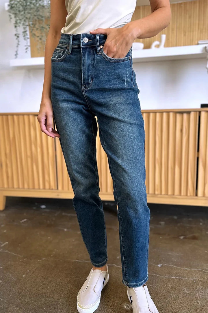 Judy Blue Tummy Control Slim Jeans - High Waist Dark Wash - AMVIM