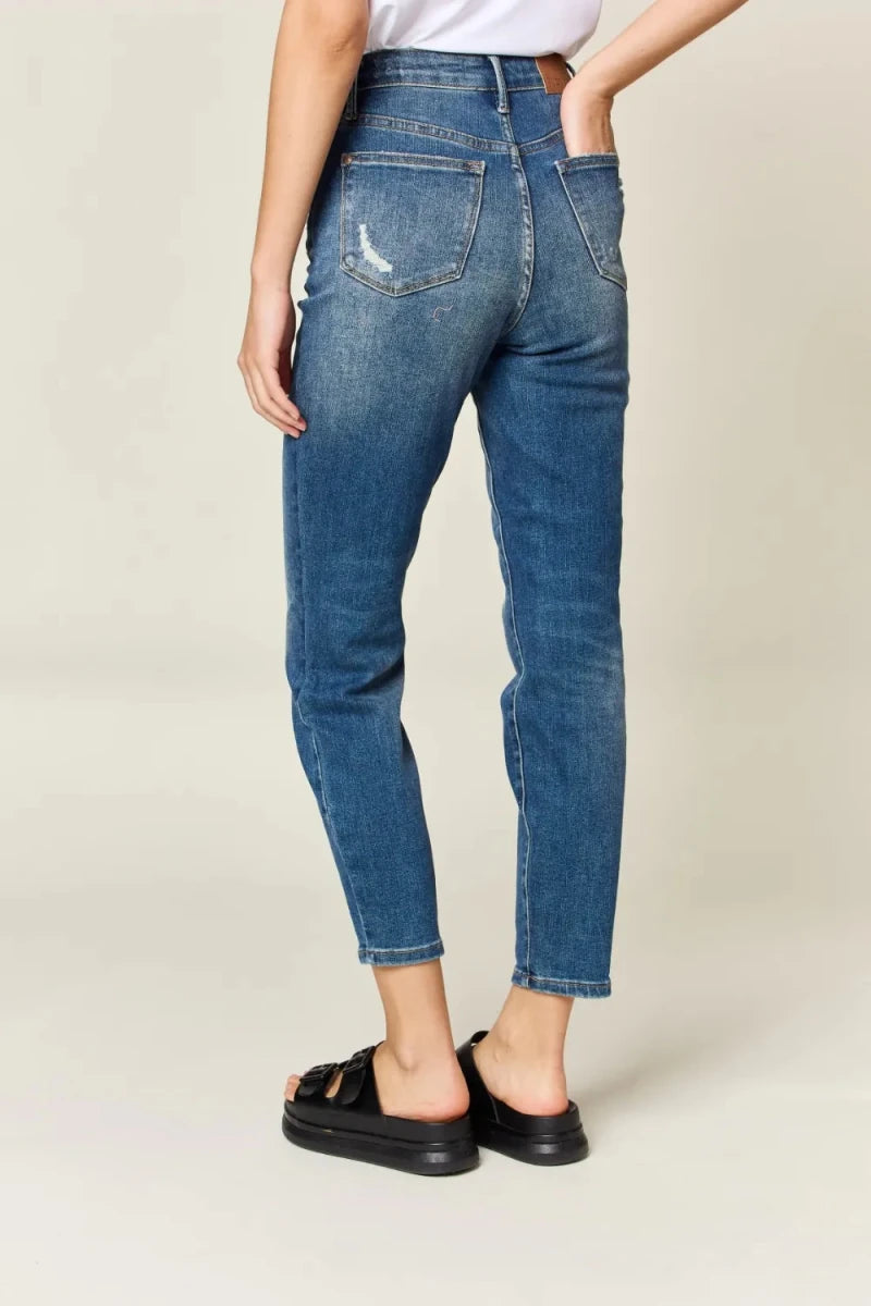 Judy Blue Tummy Control Slim Jeans - High Waist Dark Wash - AMVIM