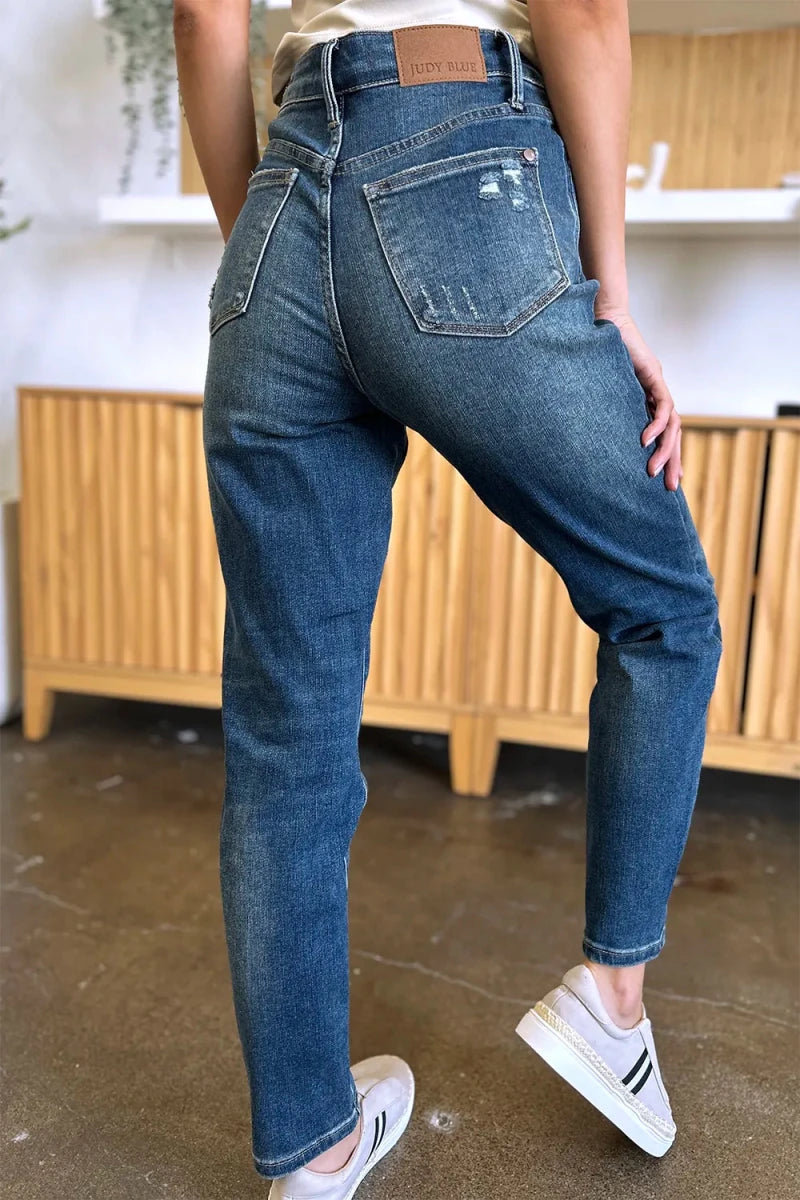 Judy Blue Tummy Control Slim Jeans - High Waist Dark Wash - AMVIM