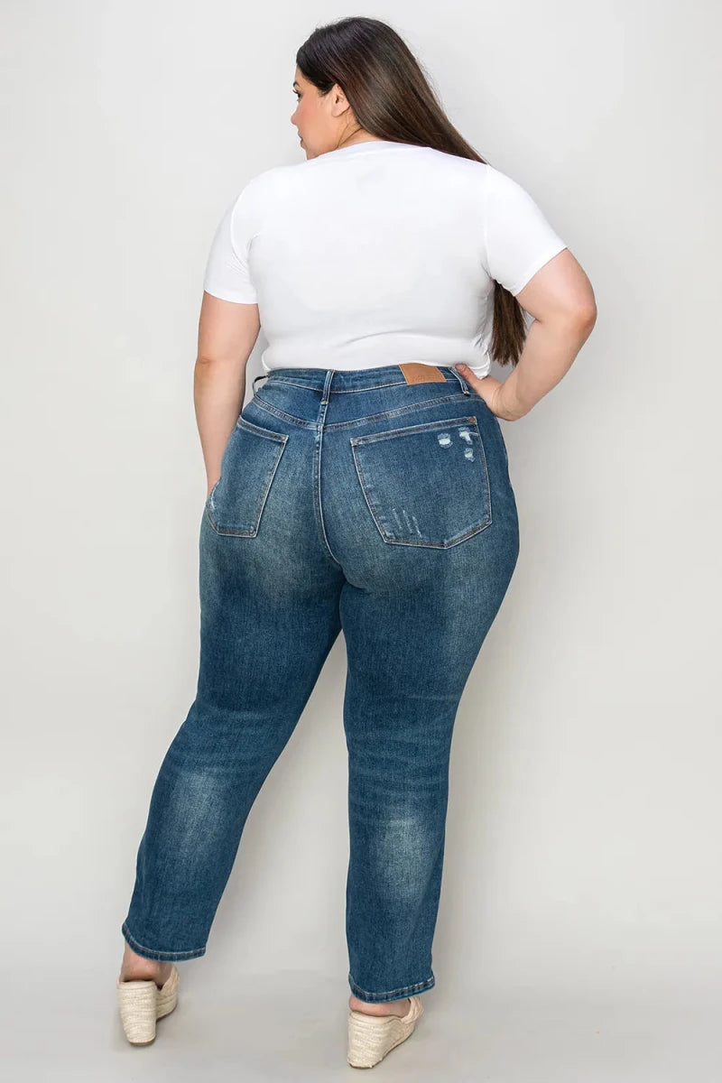 Judy Blue Tummy Control Slim Jeans - High Waist Dark Wash - AMVIM