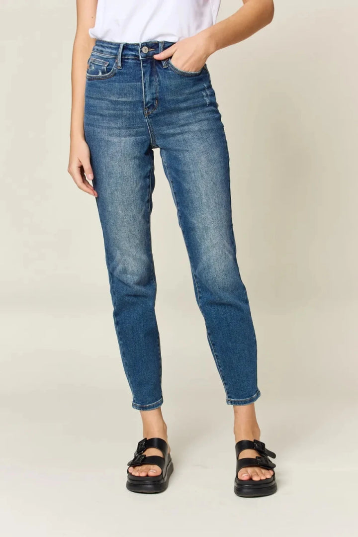 Judy Blue Tummy Control Slim Jeans - High Waist Dark Wash - AMVIM