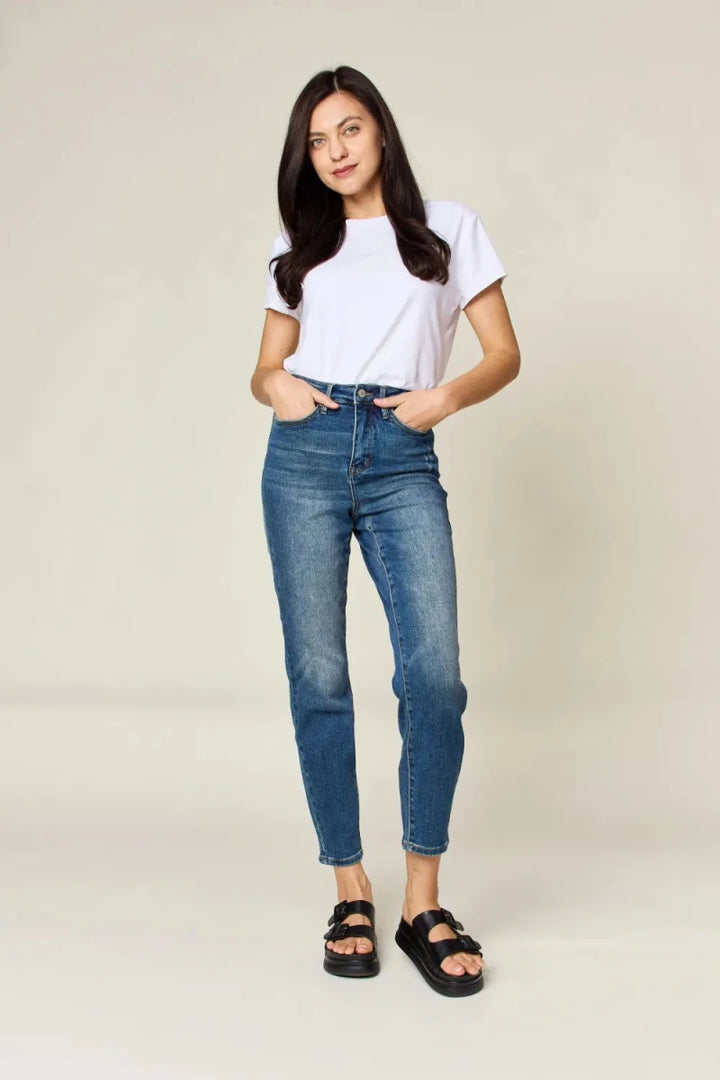Judy Blue Tummy Control Slim Jeans - High Waist Dark Wash - AMVIM