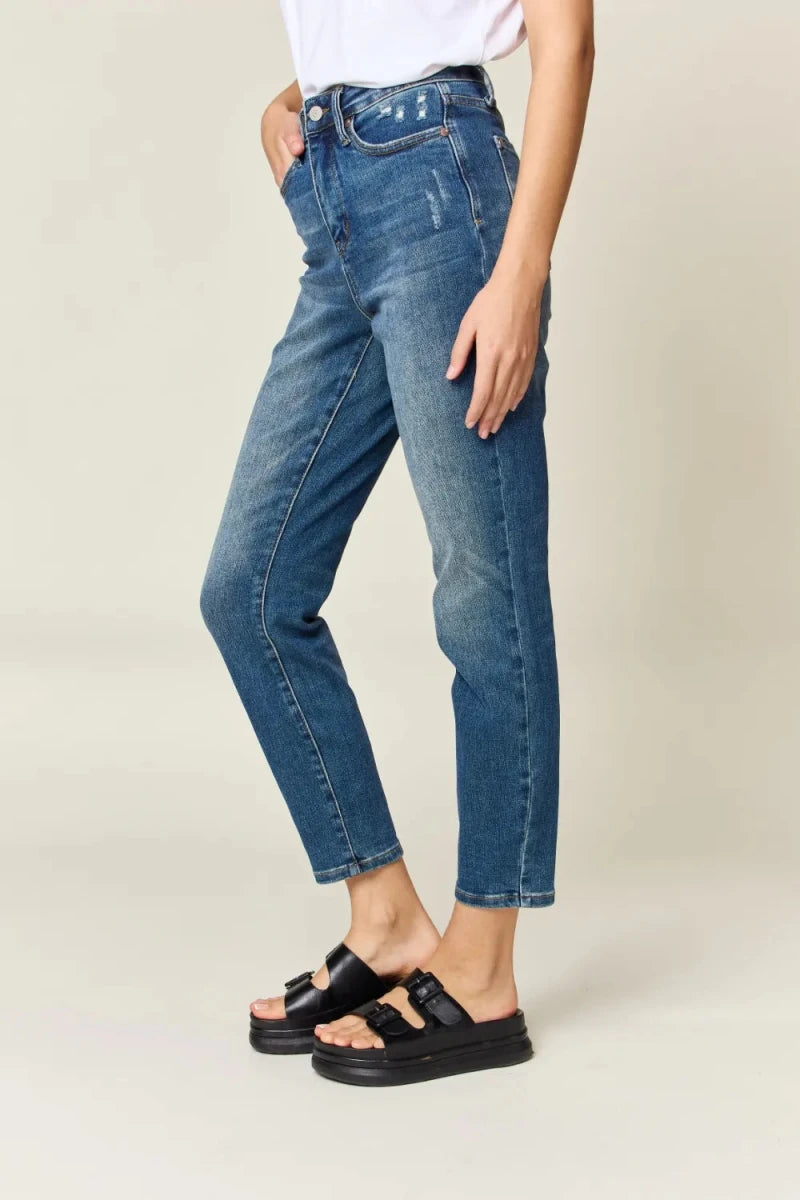 Judy Blue Tummy Control Slim Jeans - High Waist Dark Wash - AMVIM