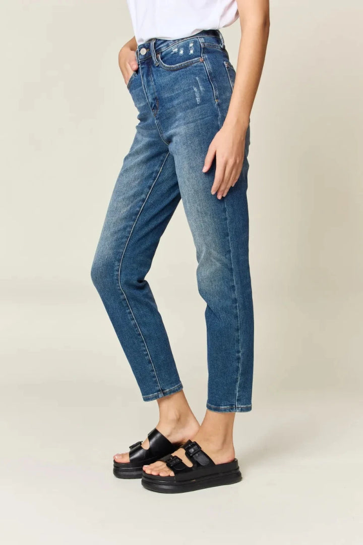 Judy Blue Tummy Control Slim Jeans - High Waist Dark Wash - AMVIM