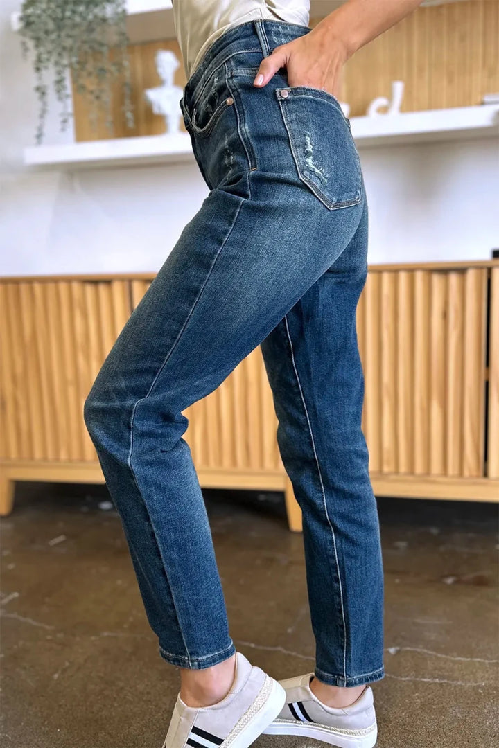 Judy Blue Tummy Control Slim Jeans - High Waist Dark Wash - AMVIM