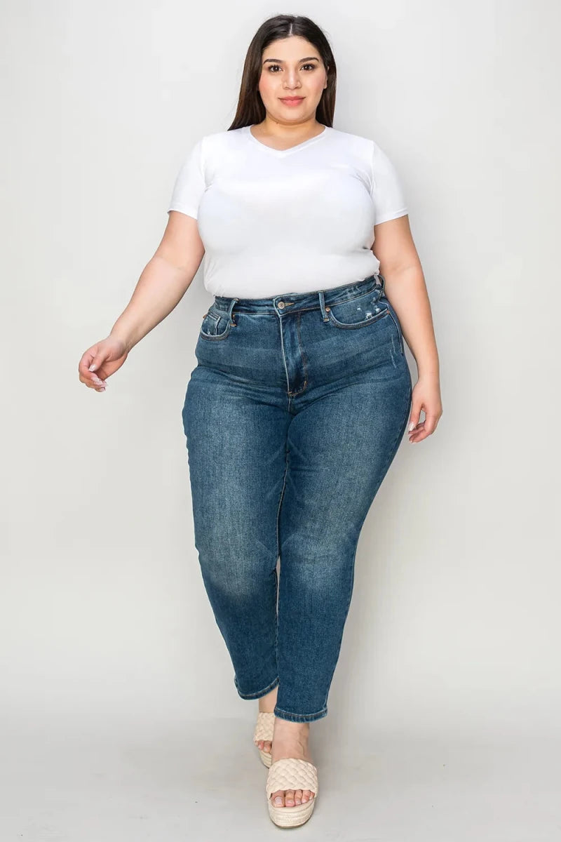 Judy Blue Tummy Control Slim Jeans - High Waist Dark Wash - AMVIM