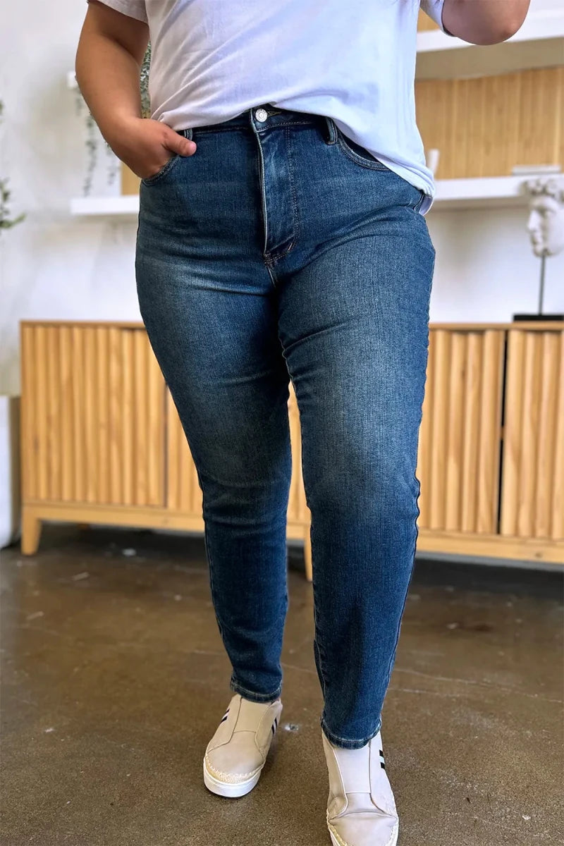 Judy Blue Tummy Control Slim Jeans - High Waist Dark Wash - AMVIM