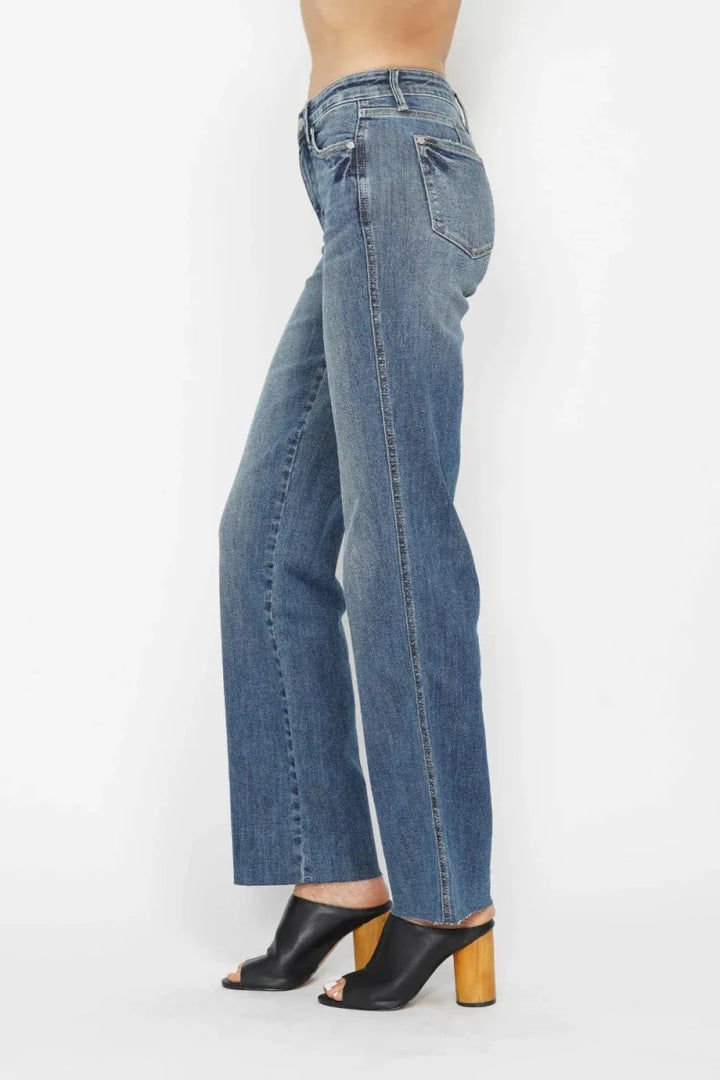 Judy Blue Tummy Control Straight - Leg Jeans - Mid Rise Medium Blue - AMVIM