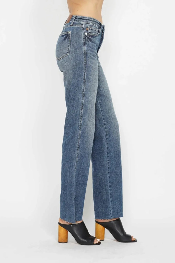Judy Blue Tummy Control Straight - Leg Jeans - Mid Rise Medium Blue - AMVIM