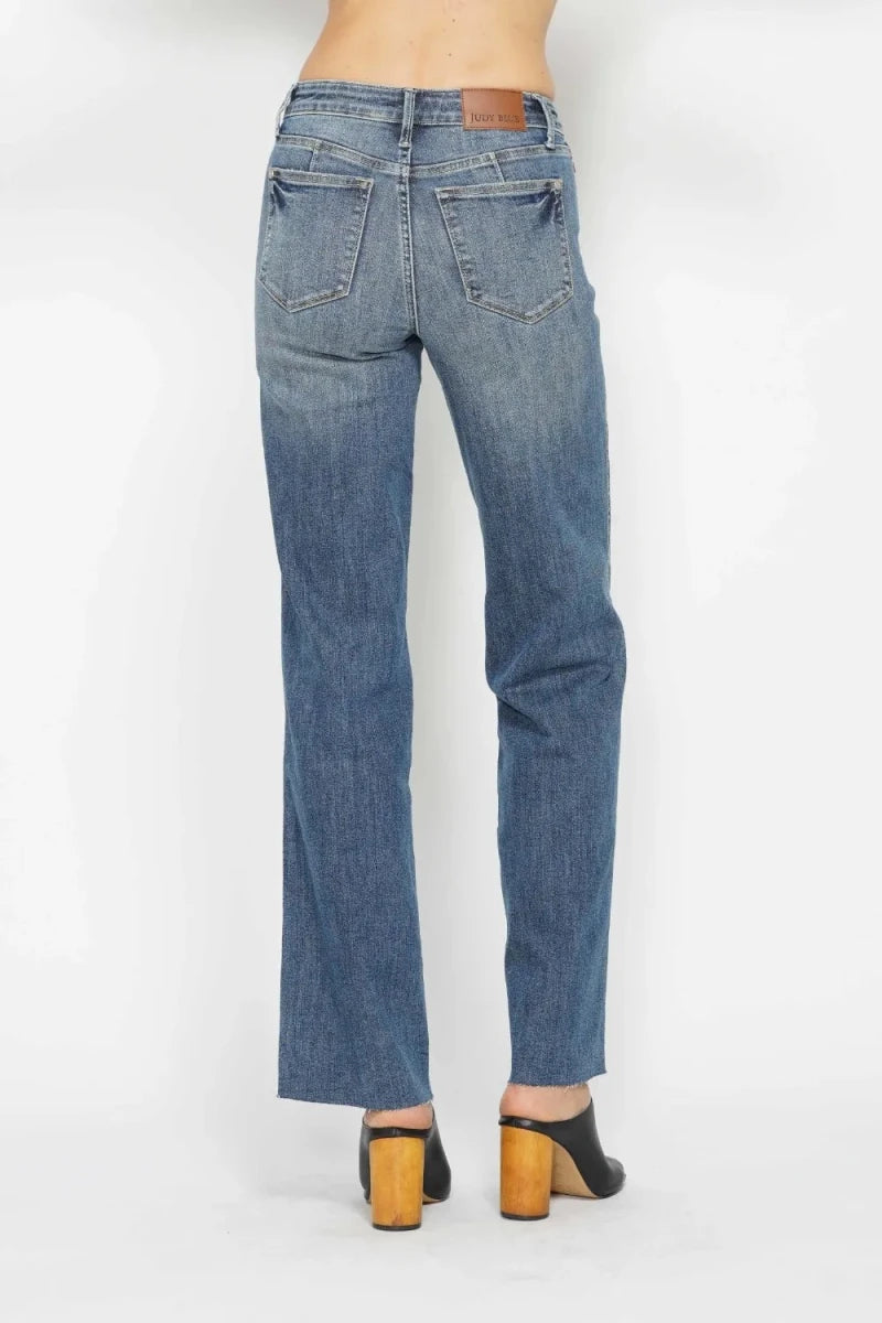 Judy Blue Tummy Control Straight - Leg Jeans - Mid Rise Medium Blue - AMVIM