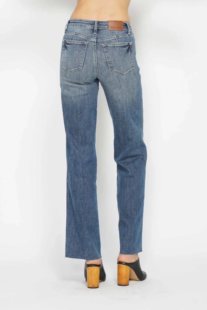 Judy Blue Tummy Control Straight - Leg Jeans - Mid Rise Medium Blue - AMVIM