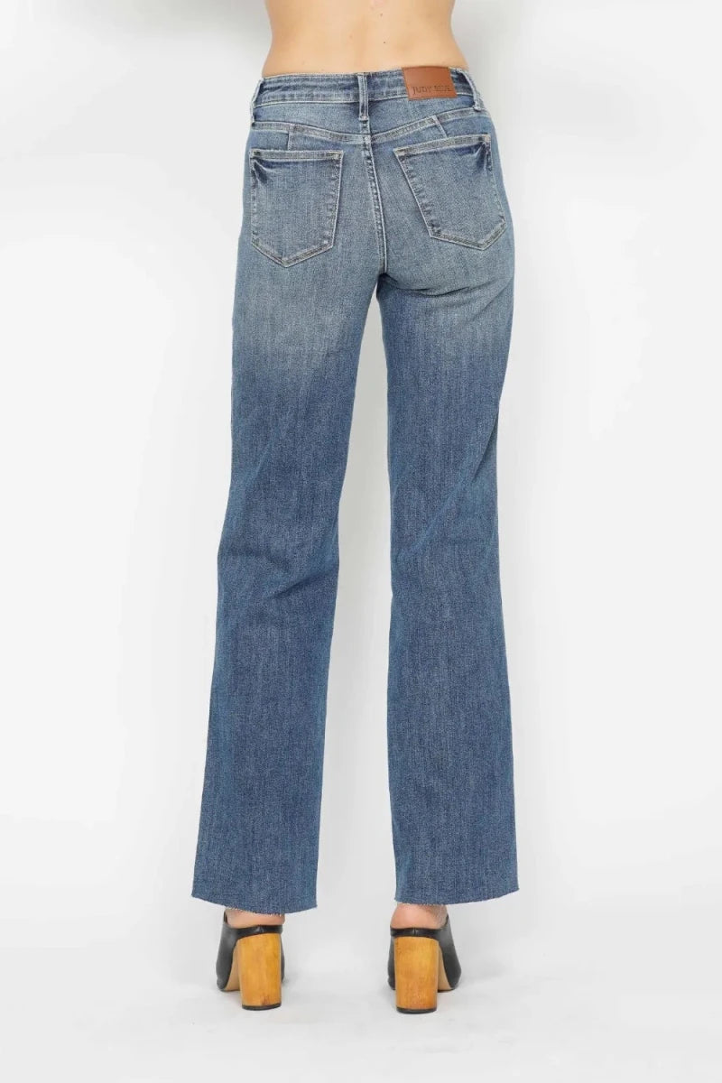 Judy Blue Tummy Control Straight - Leg Jeans - Mid Rise Medium Blue - AMVIM