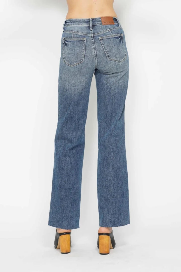 Judy Blue Tummy Control Straight - Leg Jeans - Mid Rise Medium Blue - AMVIM