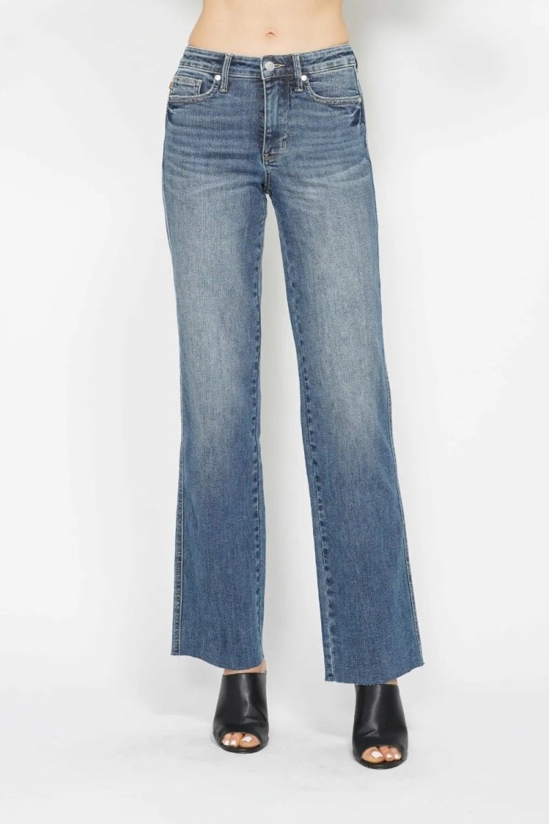 Judy Blue Tummy Control Straight - Leg Jeans - Mid Rise Medium Blue - AMVIM