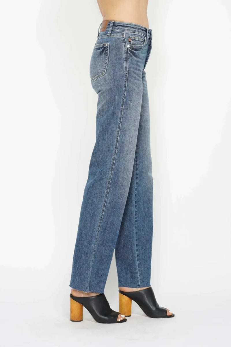 Judy Blue Tummy Control Straight - Leg Jeans - Mid Rise Medium Blue - AMVIM