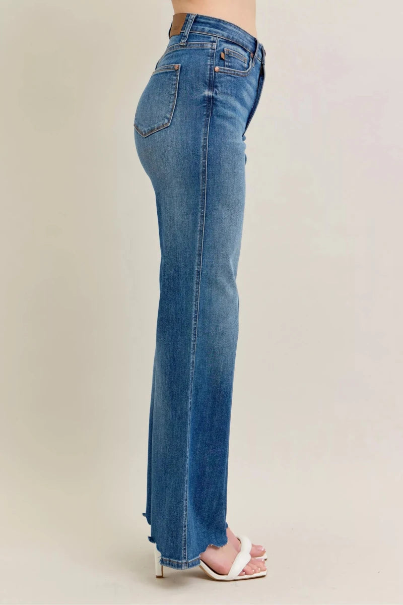 Judy Blue Tummy Control Wide - Leg Jeans - High Waist Medium Blue - AMVIM