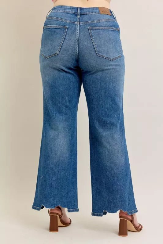 Judy Blue Tummy Control Wide - Leg Jeans - High Waist Medium Blue - AMVIM
