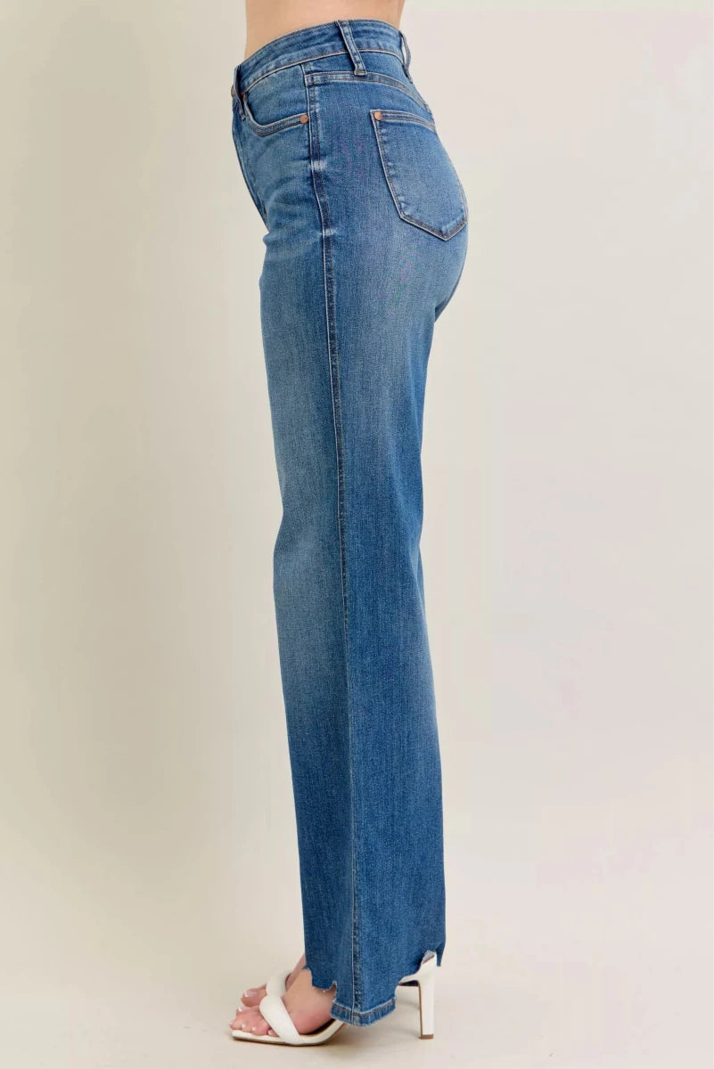 Judy Blue Tummy Control Wide - Leg Jeans - High Waist Medium Blue - AMVIM