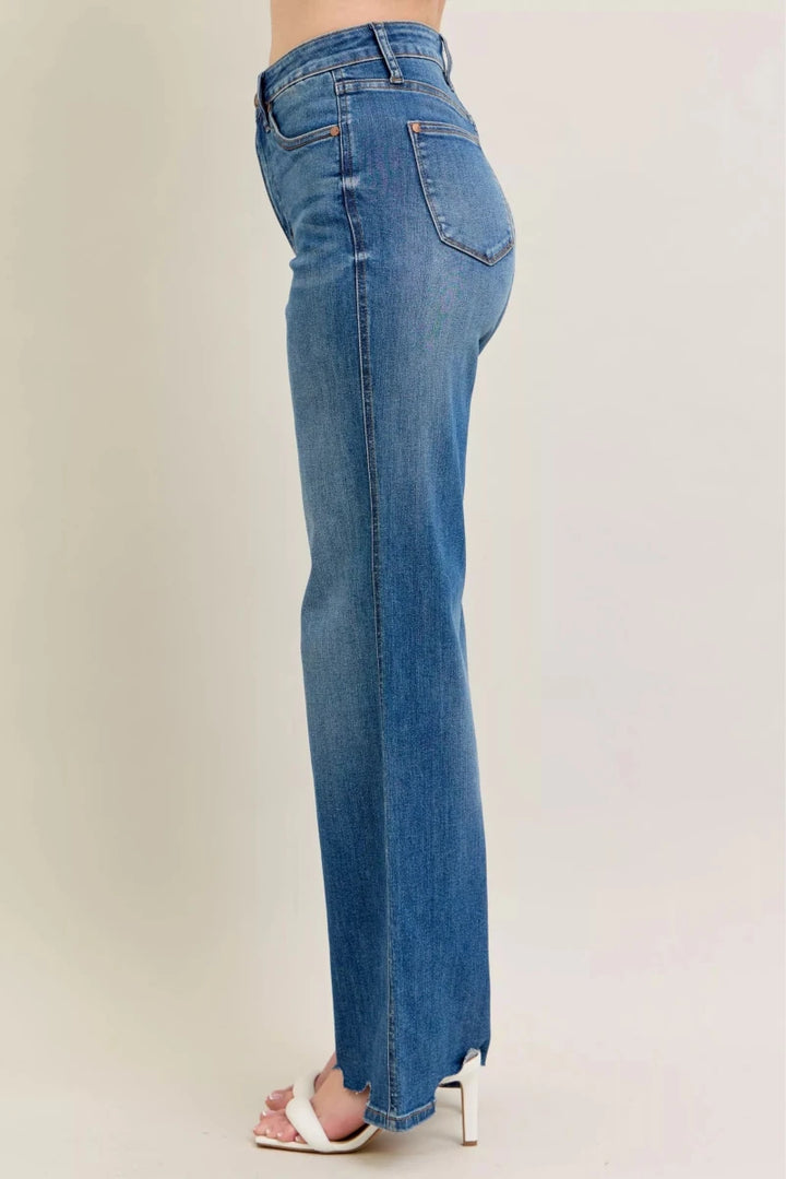 Judy Blue Tummy Control Wide - Leg Jeans - High Waist Medium Blue - AMVIM