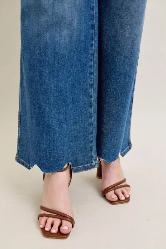 Judy Blue Tummy Control Wide - Leg Jeans - High Waist Medium Blue - AMVIM