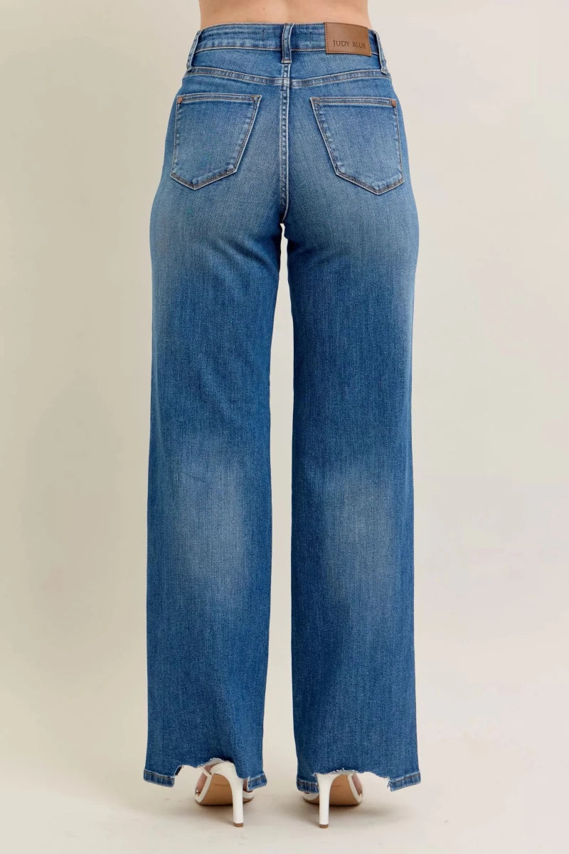 Judy Blue Tummy Control Wide - Leg Jeans - High Waist Medium Blue - AMVIM