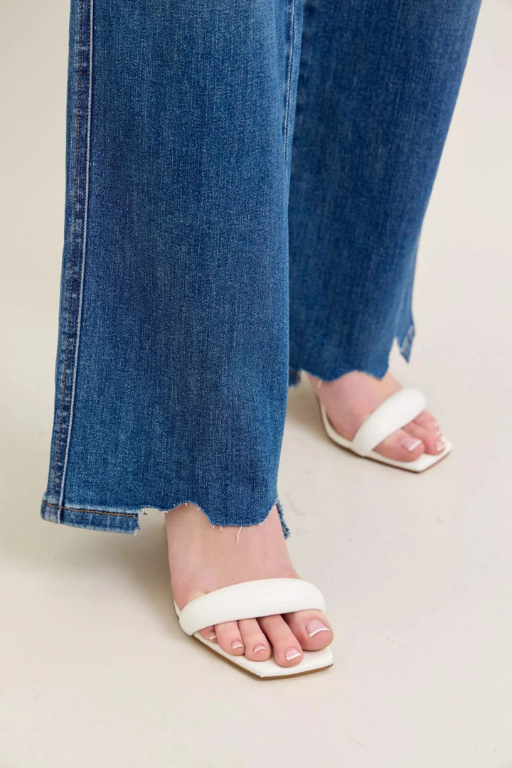 Judy Blue Tummy Control Wide - Leg Jeans - High Waist Medium Blue - AMVIM