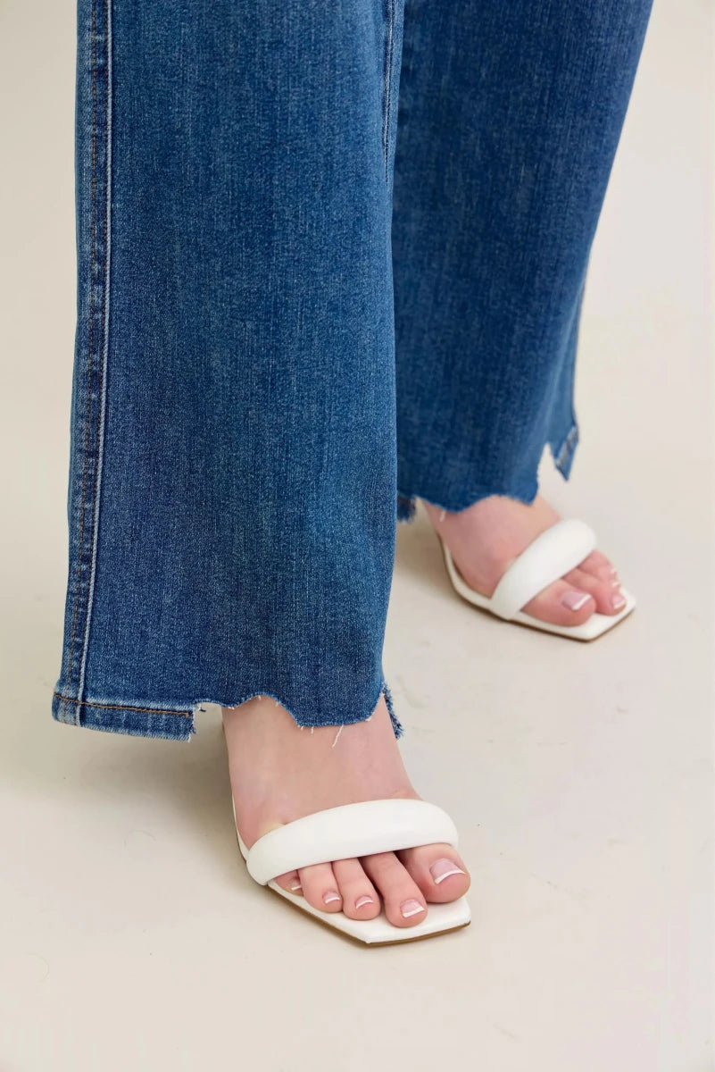 Judy Blue Tummy Control Wide - Leg Jeans - High Waist Medium Blue - AMVIM