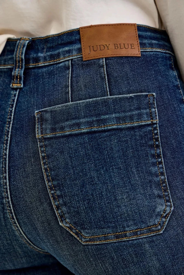 Judy Blue Wide Crop Utility Jeans - High Waist Dark Blue - AMVIM