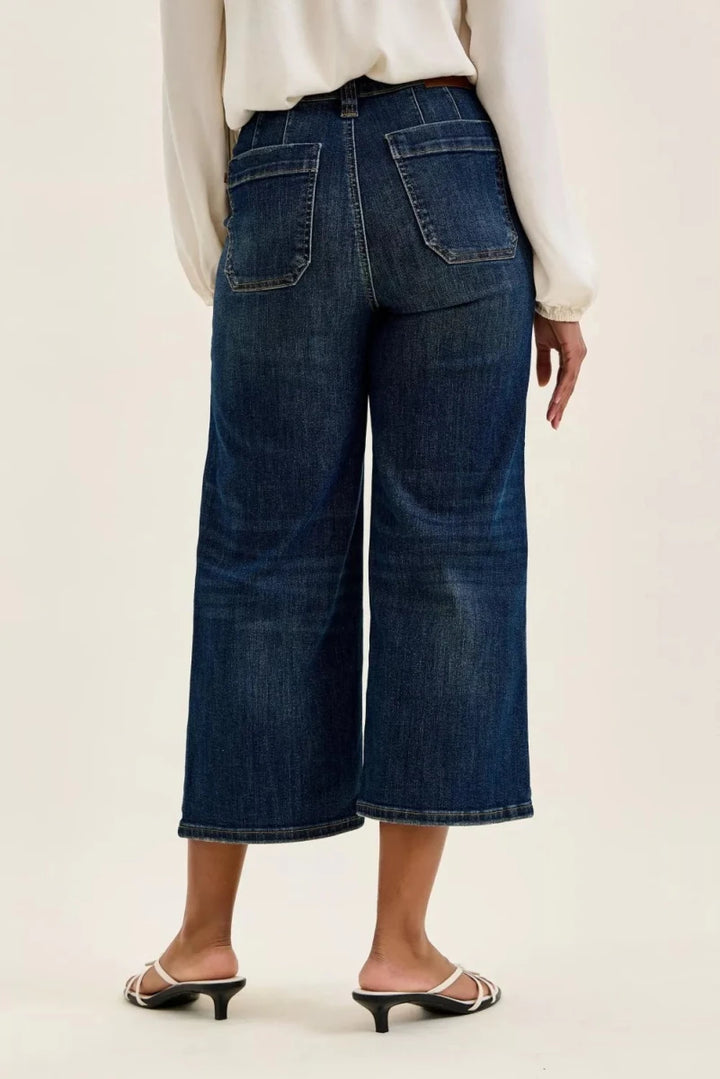 Judy Blue Wide Crop Utility Jeans - High Waist Dark Blue - AMVIM