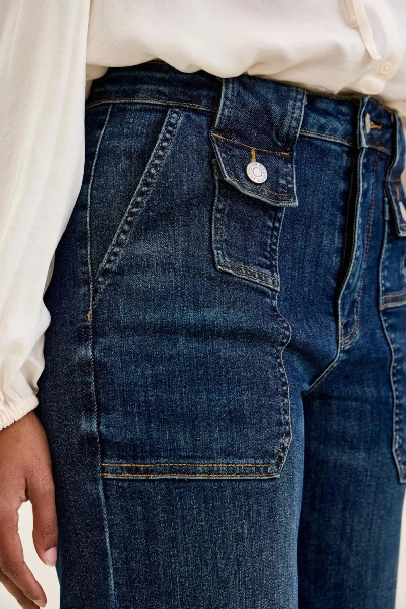 Judy Blue Wide Crop Utility Jeans - High Waist Dark Blue - AMVIM