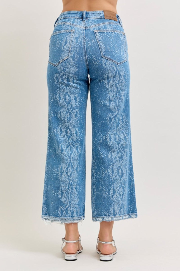 Judy Blue Wide - Leg Cotton Jeans - High Waist Ankle Printed - AMVIM
