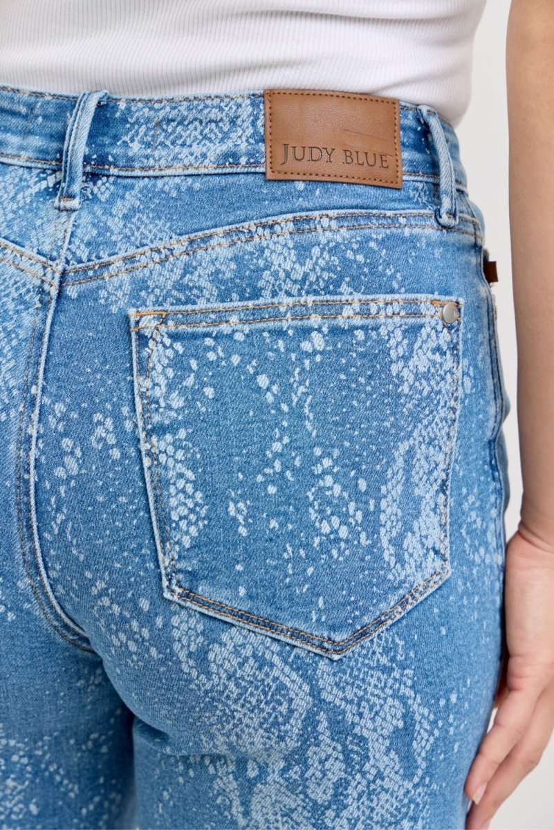 Judy Blue Wide - Leg Cotton Jeans - High Waist Ankle Printed - AMVIM
