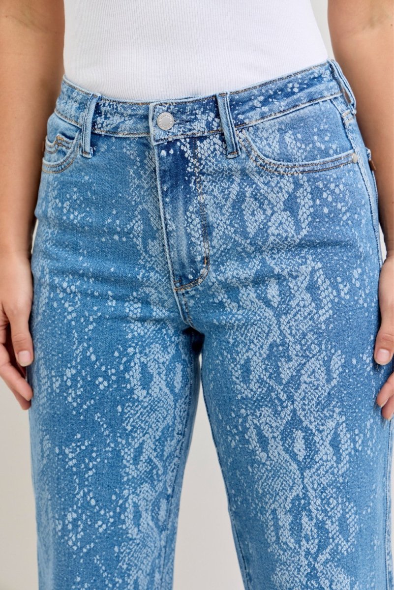 Judy Blue Wide - Leg Cotton Jeans - High Waist Ankle Printed - AMVIM