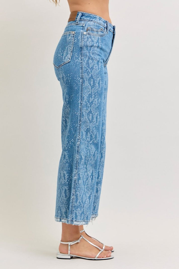 Judy Blue Wide - Leg Cotton Jeans - High Waist Ankle Printed - AMVIM