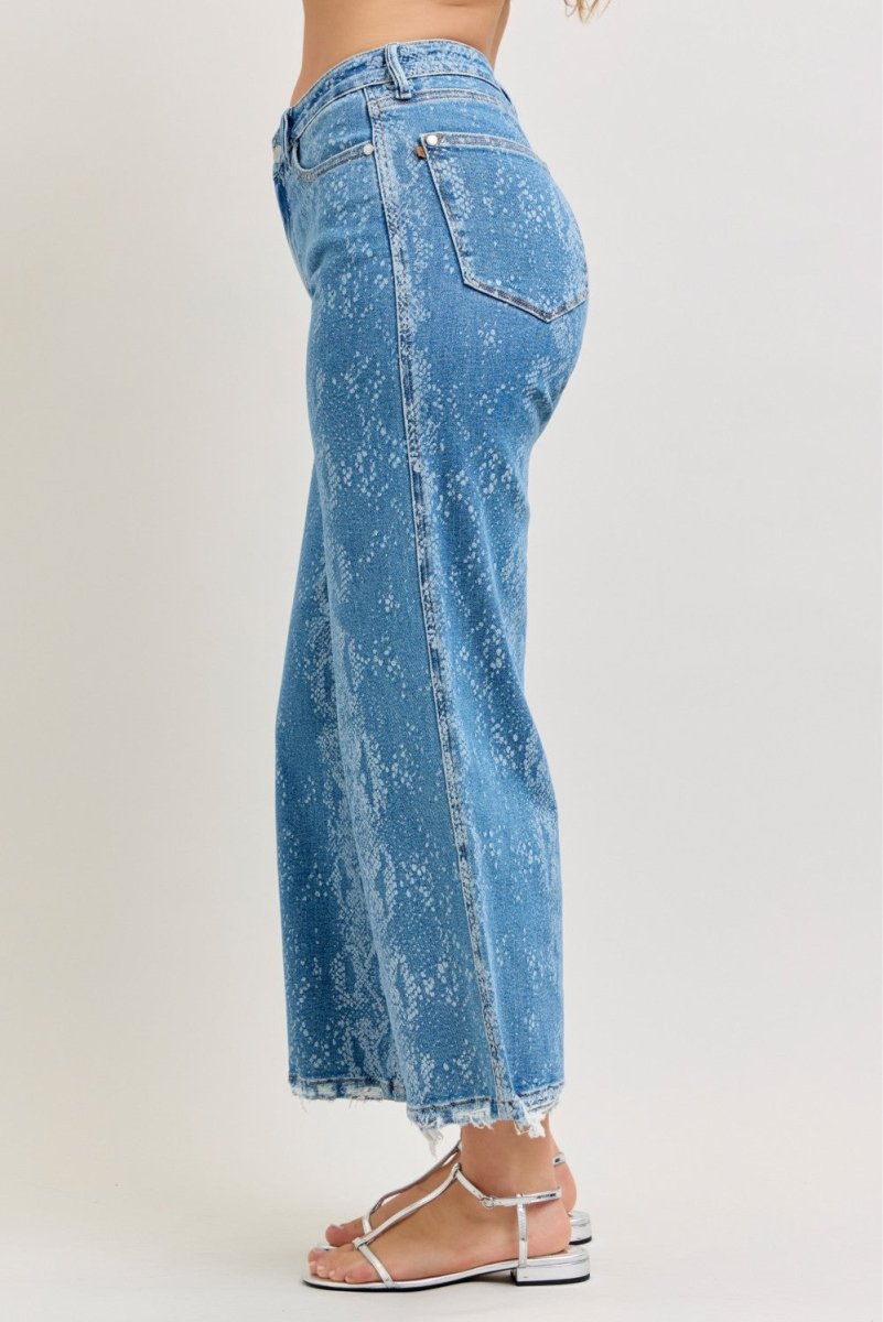 Judy Blue Wide - Leg Cotton Jeans - High Waist Ankle Printed - AMVIM