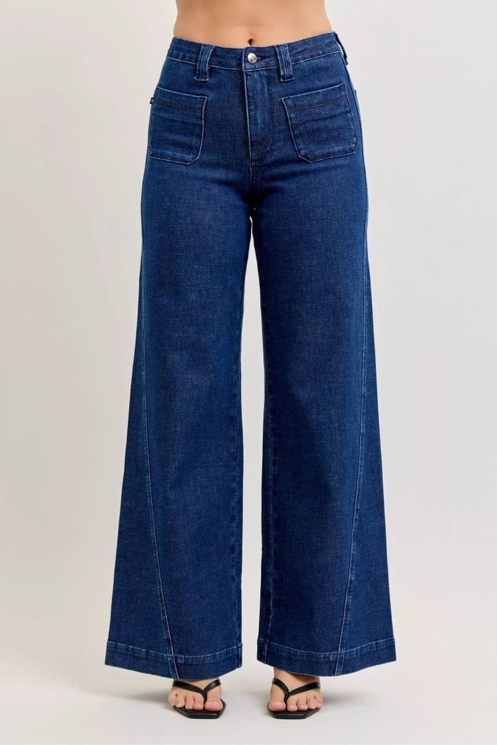 Judy Blue Wide - Leg Denim Jeans - High Waist Dark Blue - AMVIM