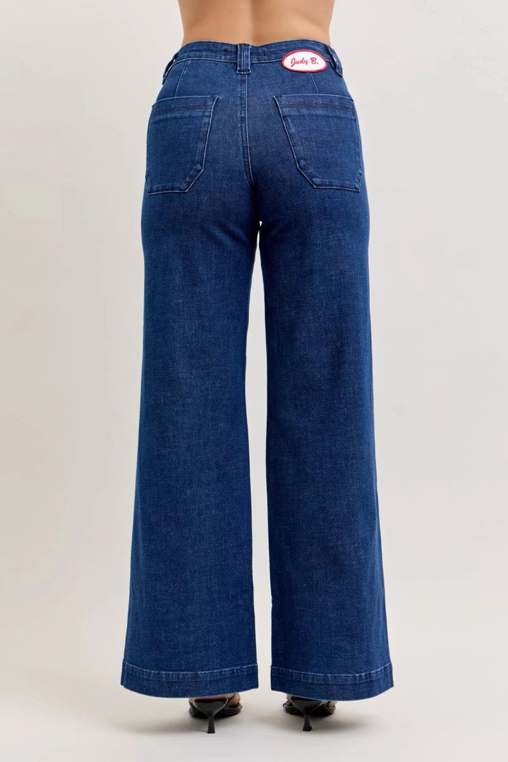 Judy Blue Wide - Leg Denim Jeans - High Waist Dark Blue - AMVIM