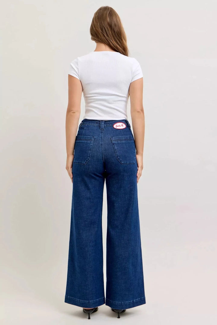Judy Blue Wide - Leg Denim Jeans - High Waist Dark Blue - AMVIM