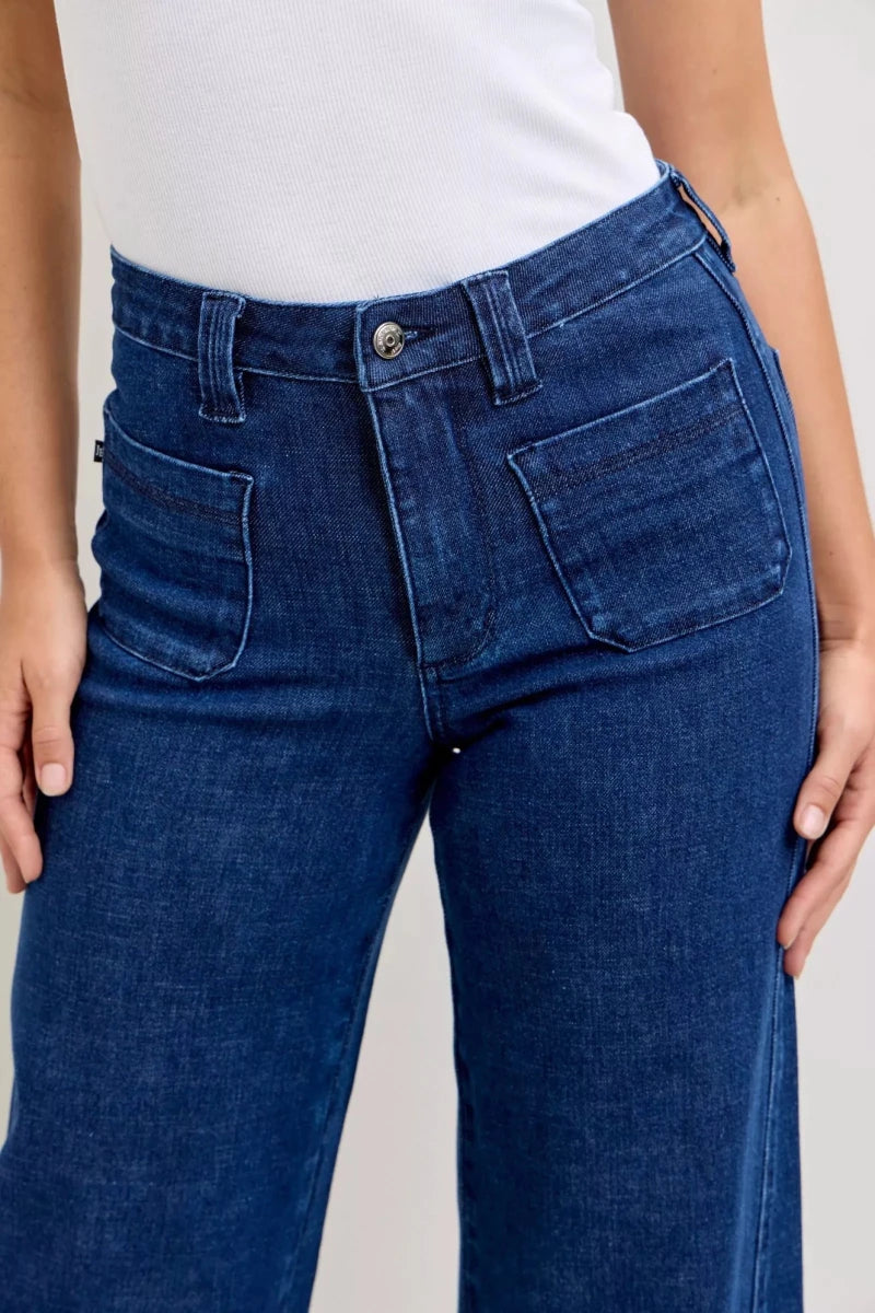 Judy Blue Wide - Leg Denim Jeans - High Waist Dark Blue - AMVIM