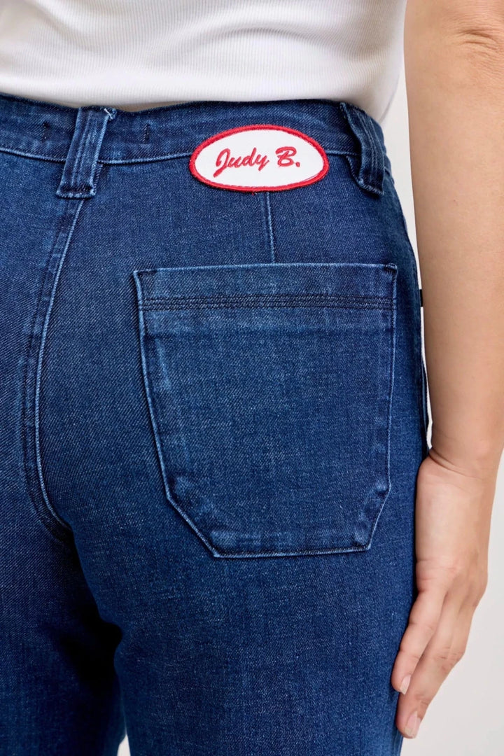 Judy Blue Wide - Leg Denim Jeans - High Waist Dark Blue - AMVIM