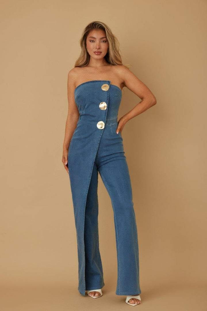 Jumpsuit Strapless Flap Layer Evening Tailored Fit - AMVIM