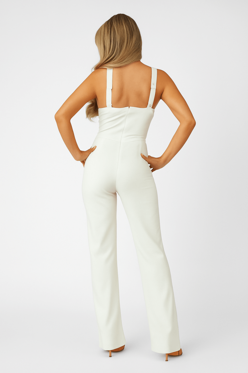 Jumpsuit White Strapless Ring‑Detail Adjustable Evening - AMVIM